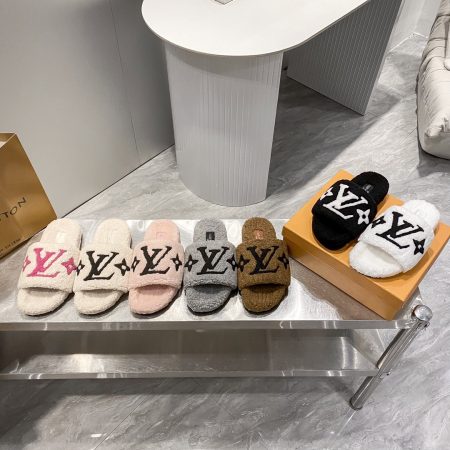 LV His & Hers Furry Slippers Sandals