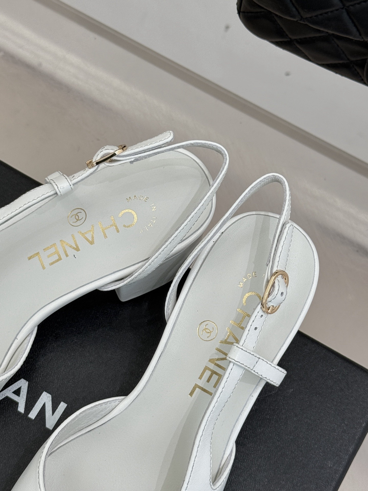 Chanel Black and White Slingback Heels - Image 8