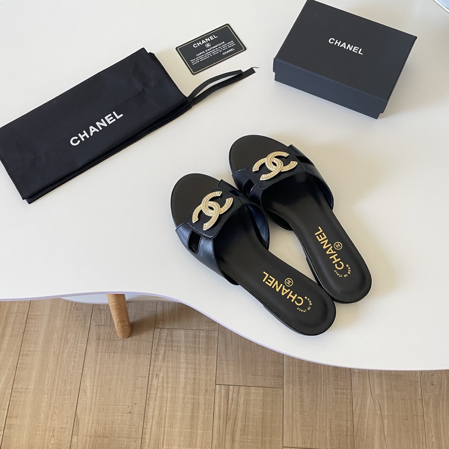 Chanel 26P Large C-Logo Openwork Flat Slippers - Image 6