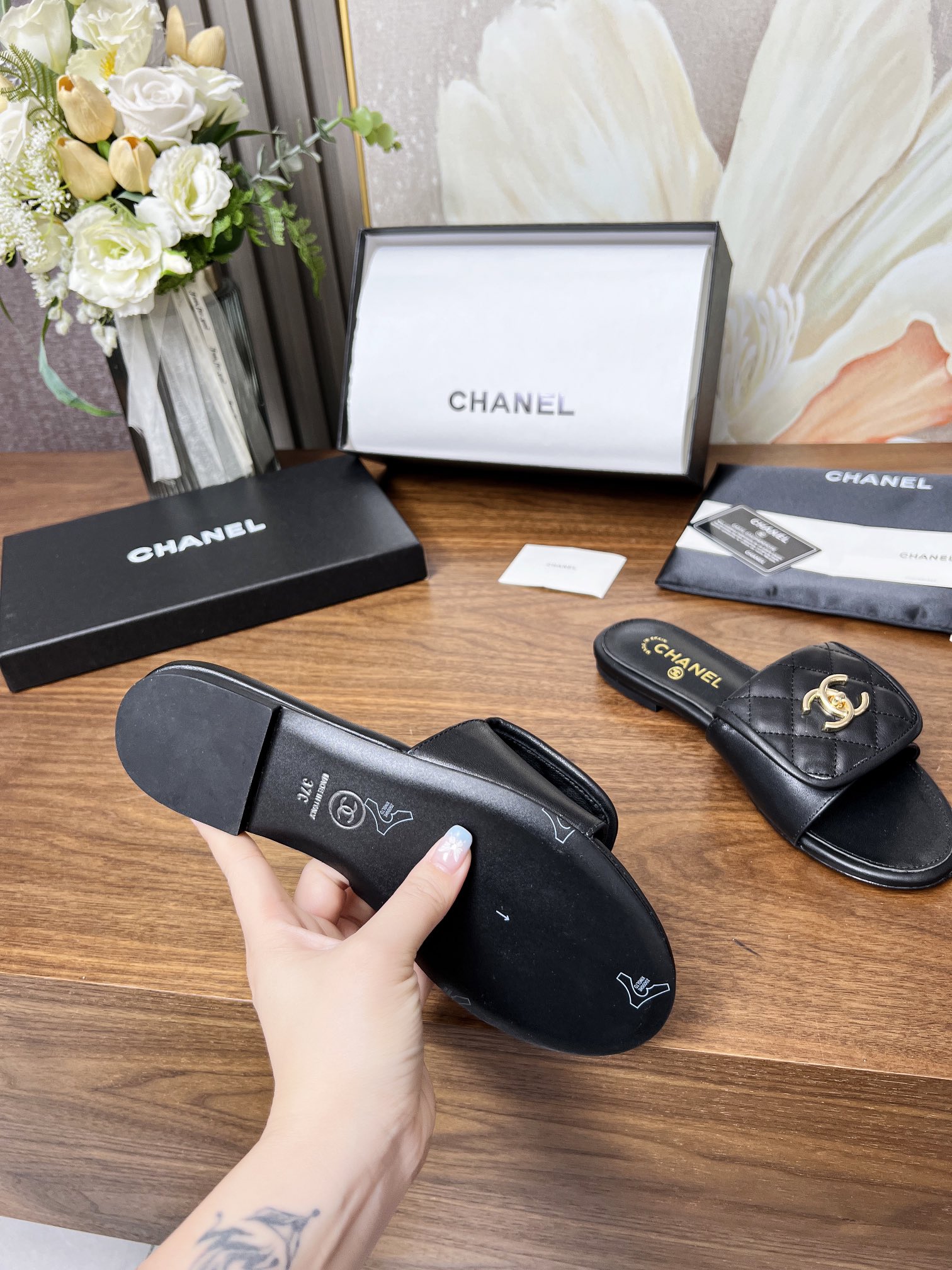 Chanel Quilted CC Slides - Image 11