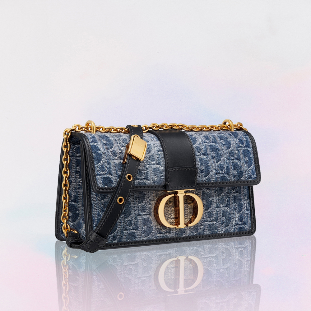 DIOR Oblique 30 Montaigne Flap Denim Bag - Image 1