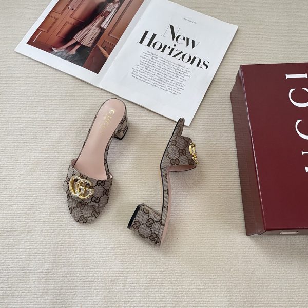 Gucci 25SS Double G Rhinestone Chunky-Heel Slides