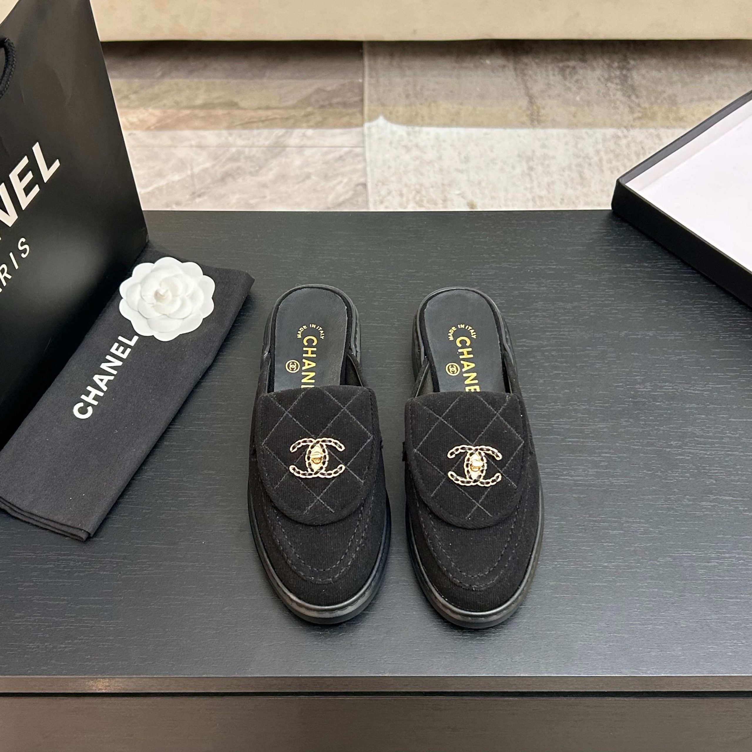 Chanel Fabric Quilted CC Turnlock Mules - Image 3