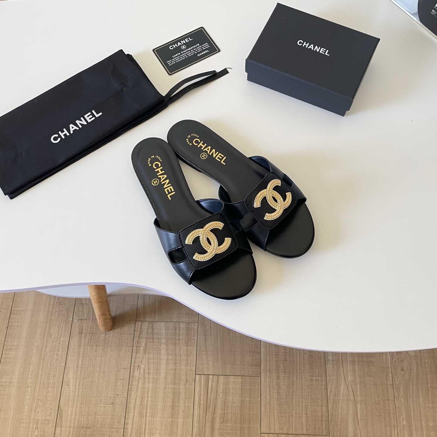 Chanel 26P Large C-Logo Openwork Flat Slippers - Image 4