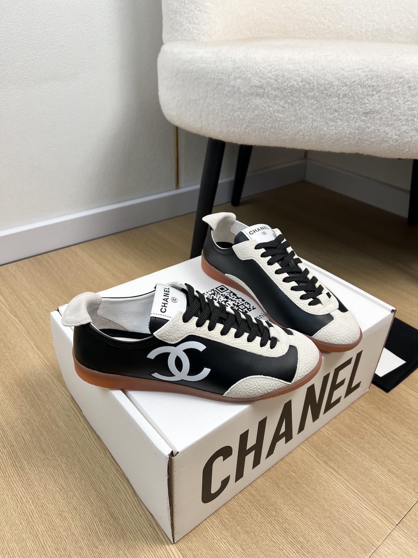Chanel Calfskin Embossed Suede Womens CC Sneakers - Image 3