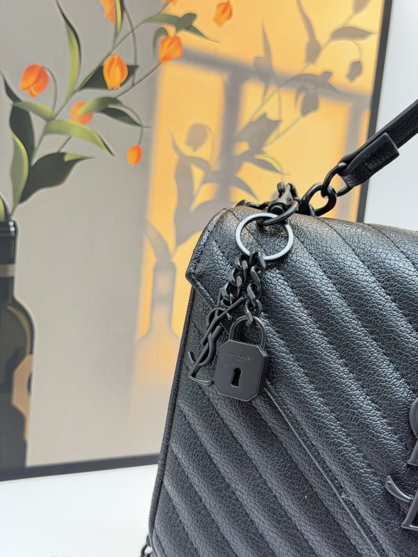 YSL College Black and Gold Messenger Bag