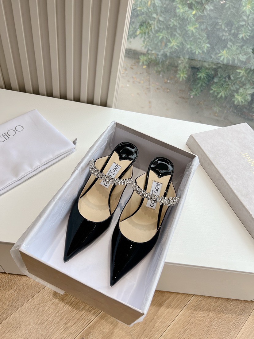 Jimmy Choo Bing 100 Ballet Pink Patent Leather Mules with Crystal Strap - Image 10