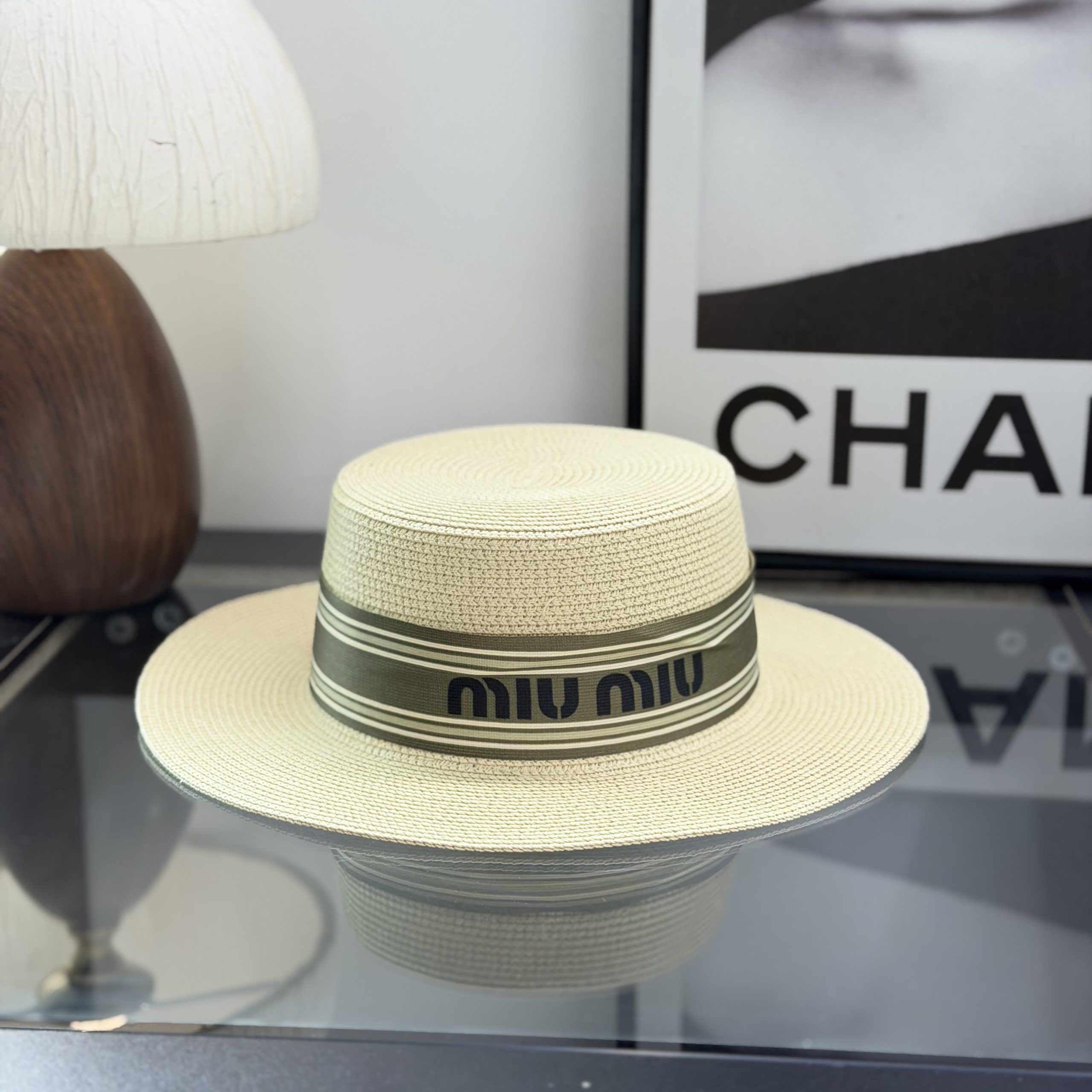 MiuMiu Flat-Brimmed Straw Hat - Image 5