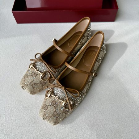 Gucci Women's GG Crystal Gucci Horsebit Ballet Flat in Beige - Image 2