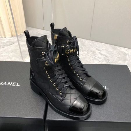 Chanel Qulited Lace Up Combat Boots Black - Image 2